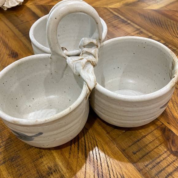 Handmade | Dining | Handcrafted Pottery Triple Dip Condiment Bowl ...
